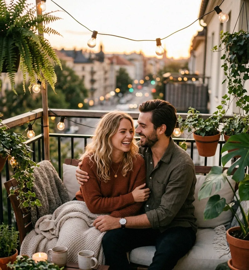 A happy 420 friendly couple relaxing together